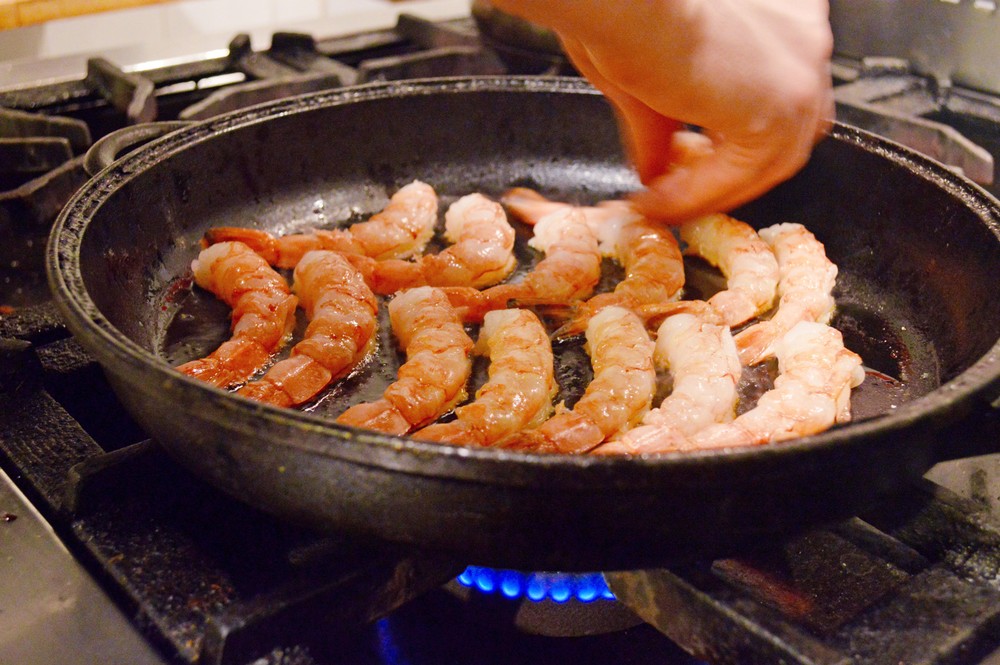 Cooking shrimp.