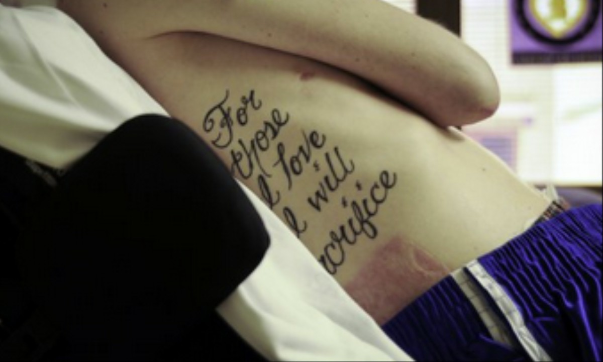 I think I want the lyric There'll be no sacrifice today as a tattoo