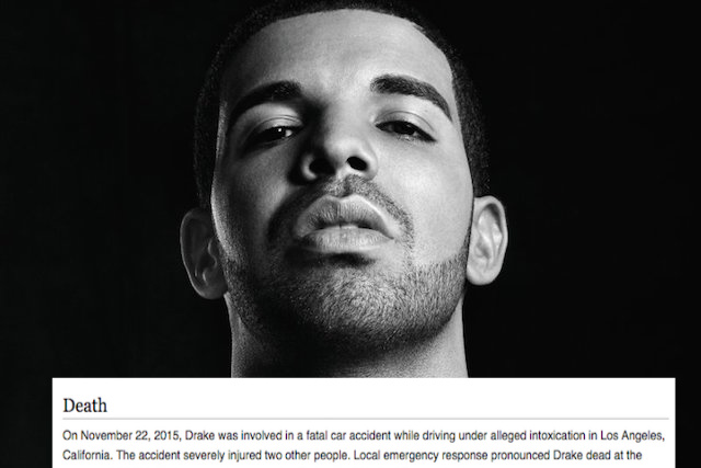 Wikipedia hat Drake am Wochenende kurzzeitig für tot erklärt
